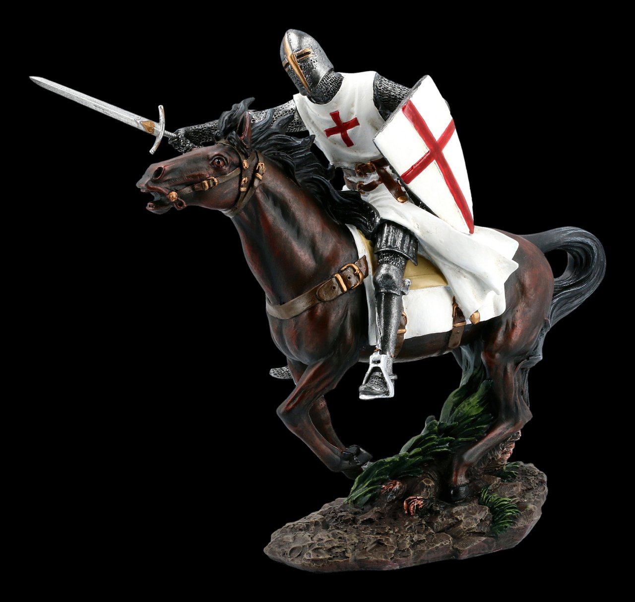 Templar Knight Figurine on Horse with Sword
