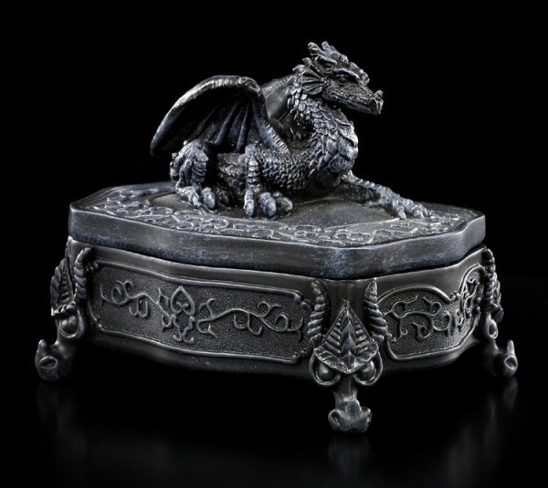 Oval auf Füßen Drachen Schatulle Schmuckkästchen Gothic Dragon Figur Statue 