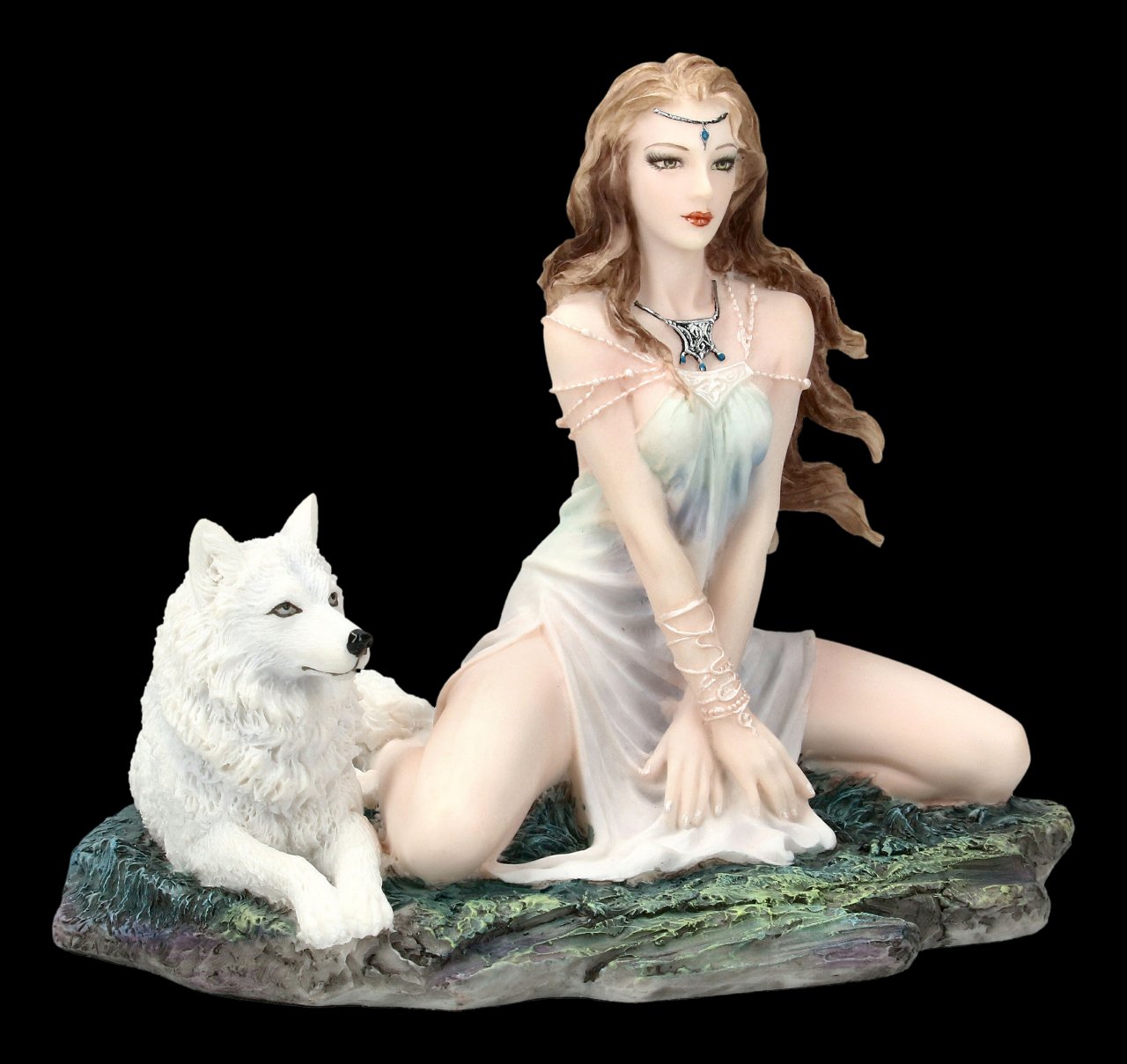 Wolf Figur mit Wächterin - Storm Maiden