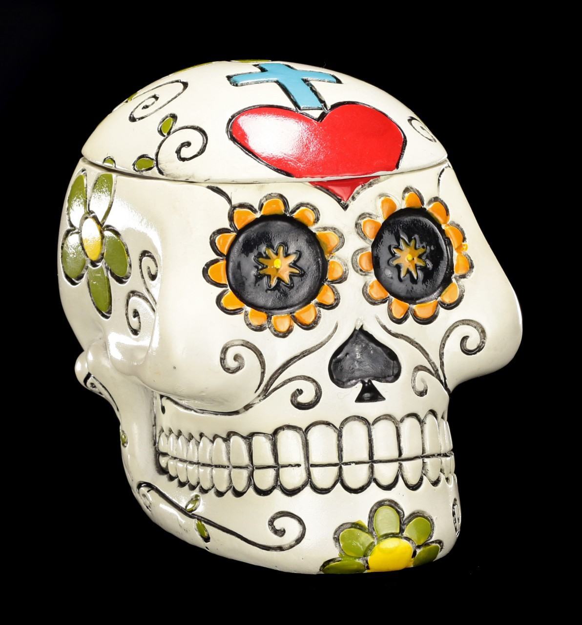 Totenkopf Schatulle weiß - Flowers Sugar Skull