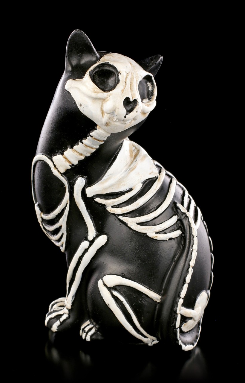 Black Skeleton Cat Figurine turns around