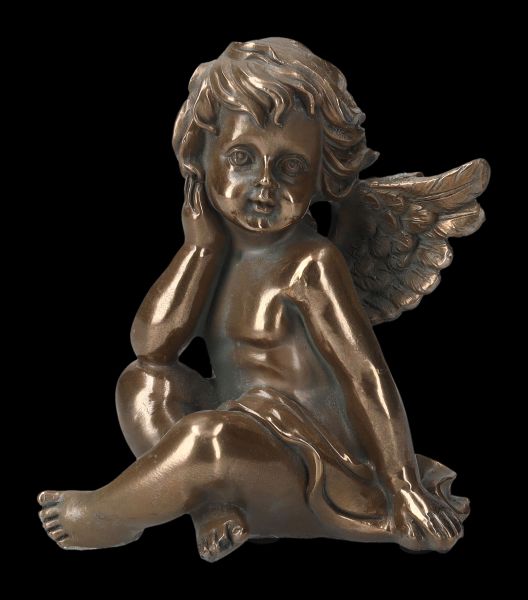 Engel Figur - Putte sitzend bronziert
