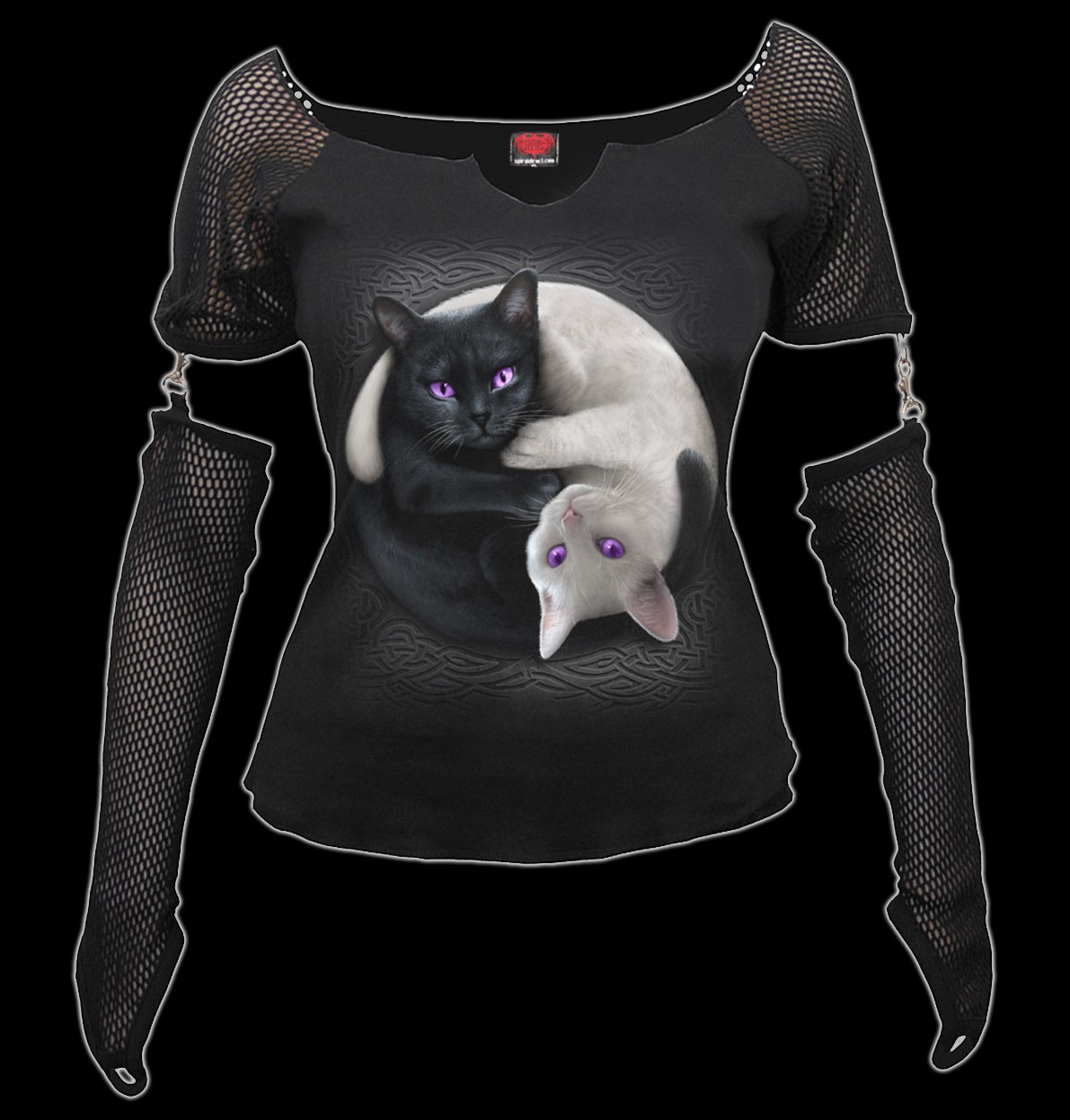 Netz Langarmshirt - Yin Yang Cats