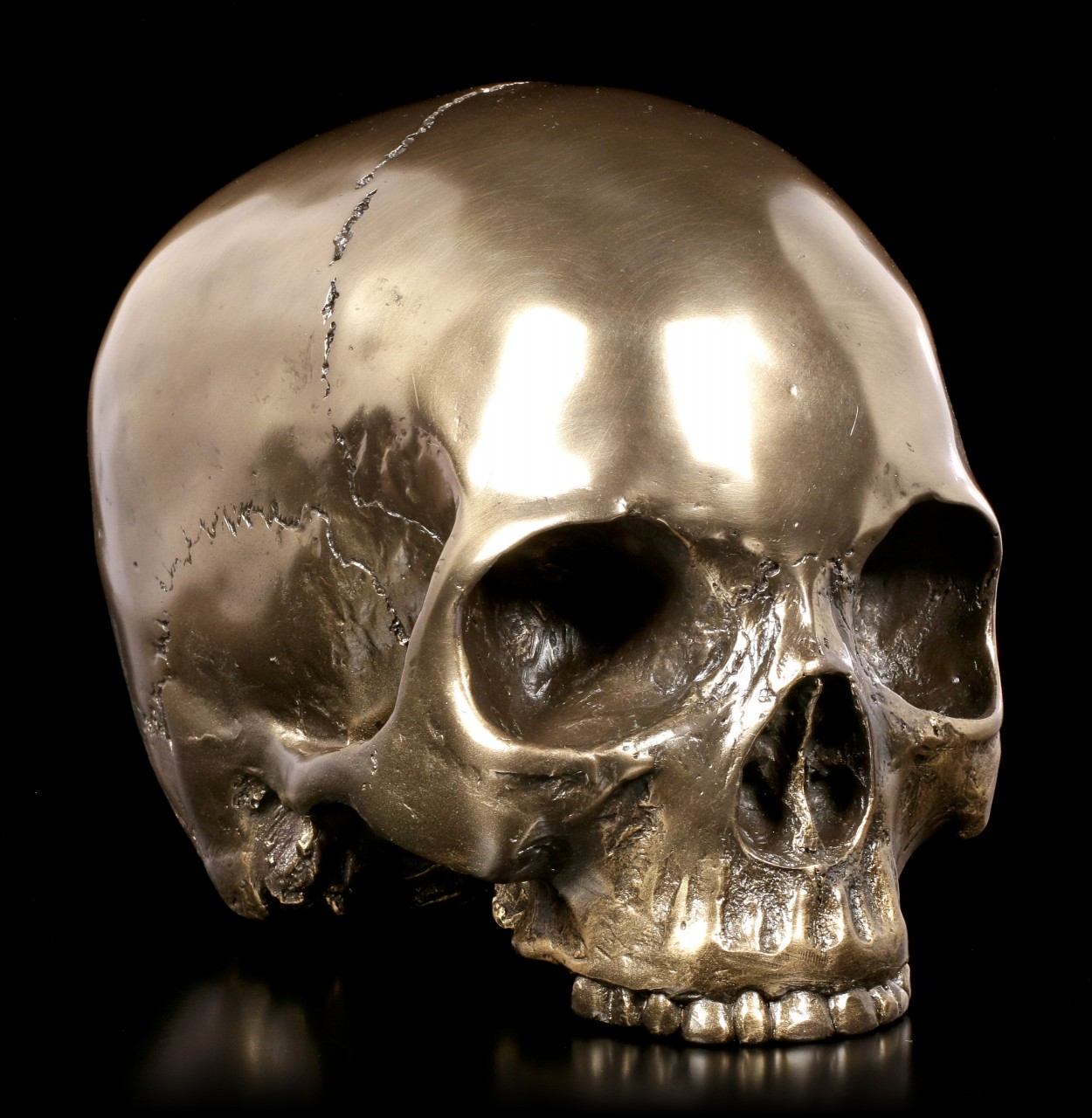 Menschlicher Totenkopf ohne Unterkiefer - bronziert