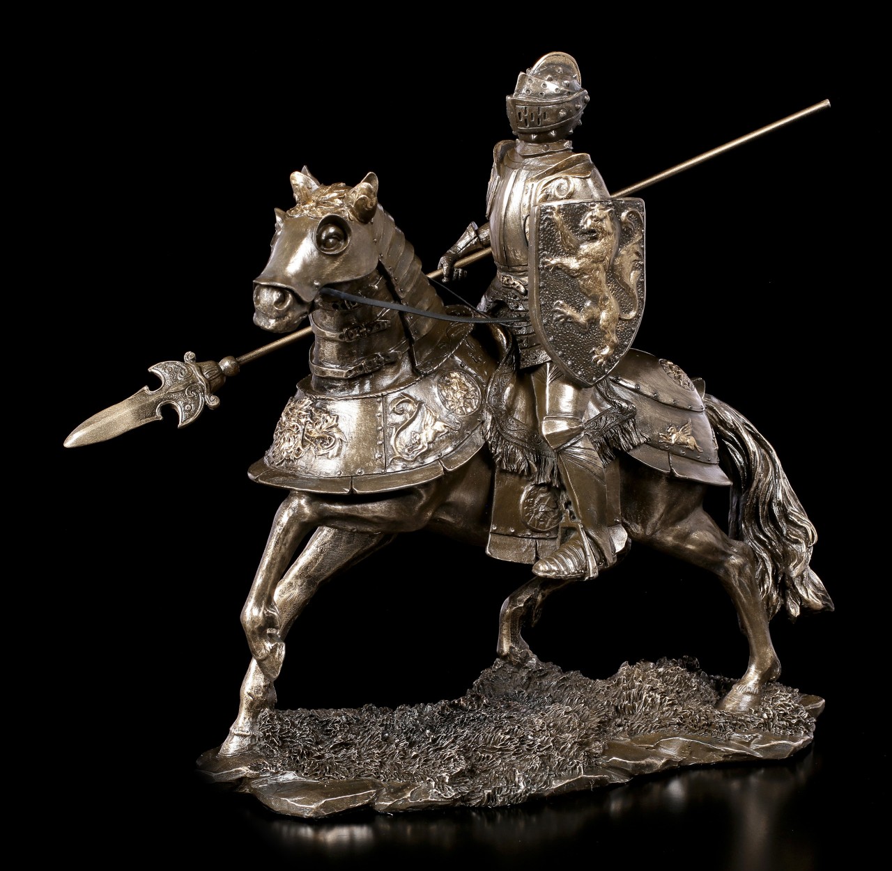 Ritter Figur auf Pferd mit Lanze - bronziert