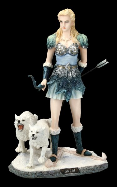 Skadi Figurine with Wolves - Nordic Winter Goddess 