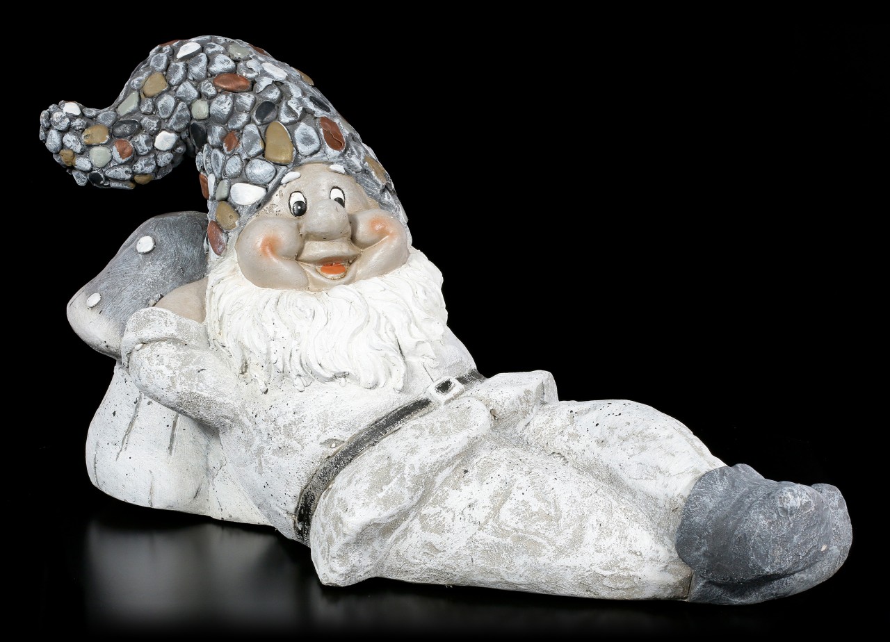 Garden Gnome Figurine - Lying with Mushroom
