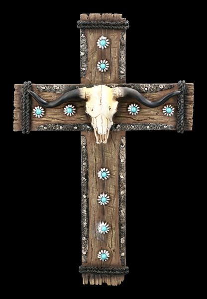 Western Crucifix Plaque with Bull Skull