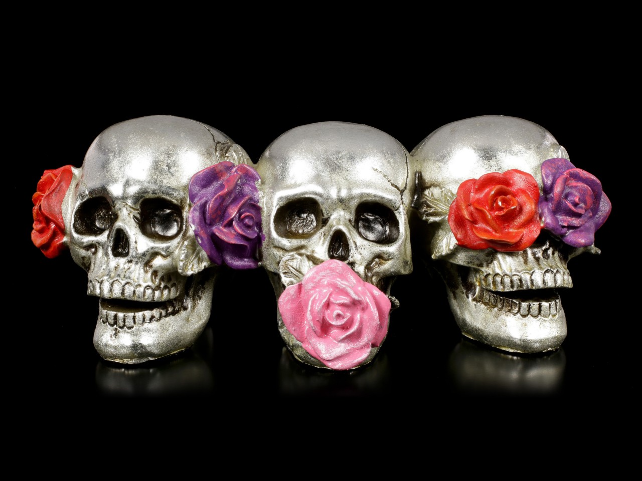 Three Skulls with Roses - No Evil