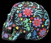Black Skull Figurine with Colourful Floral Pattern