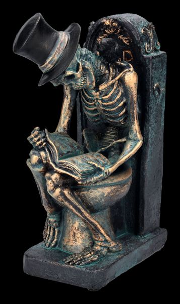 Skeleton Figurine on Toilet - bronze coloured