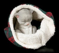 Cat Figurine asleep wrapped in Blanket