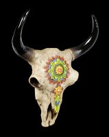 Wall Plaque Longhorn Bull Skull - Mehndi Markings