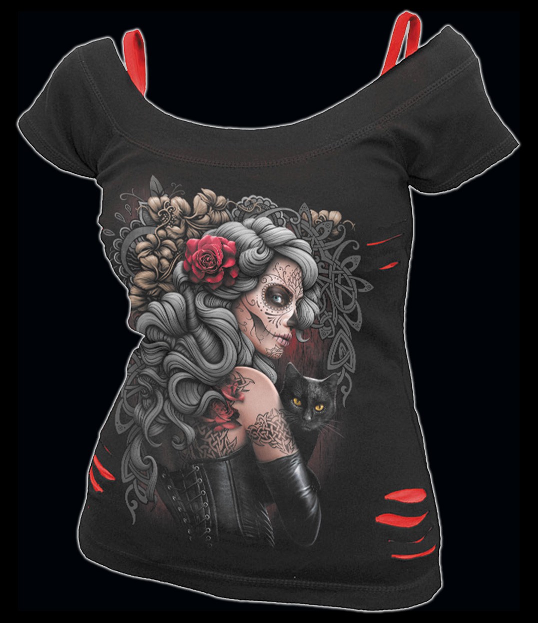 Damen Totenkopf Shirt - Waxed Skull, Damen Shirts & Tops, Spiral Gothic, Kleidung, Gothic-Shop