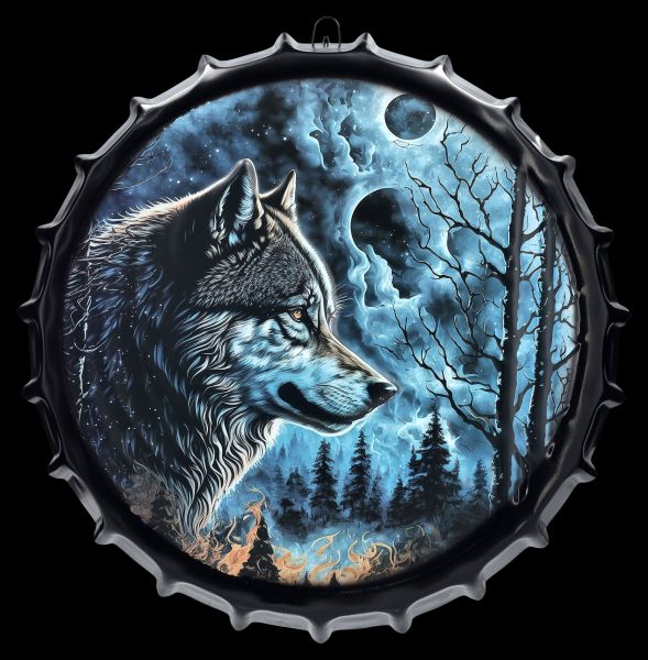 Metal Sign Bottle Cap - Wolf Inferno