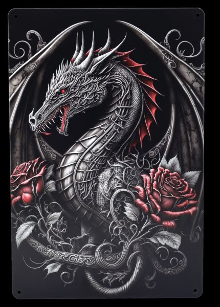 Metal Sign - Red Rose Dragon