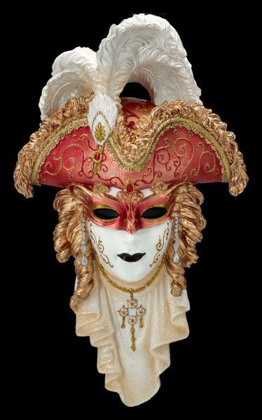 Venezianische Maske - Mit Hut und Federn bunt