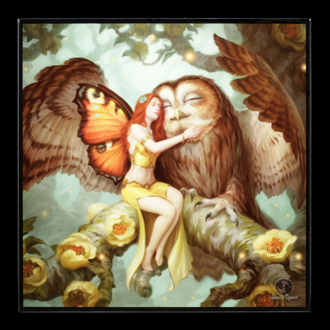 Kleines Hochglanz Bild mit Elfe - Fairy and Owl