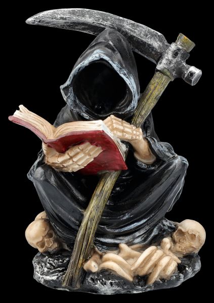 Sensenmann Figur - Reaper liest aus Totenbuch