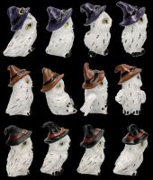 Owl Set - 12 White Owls with Wizard Hat