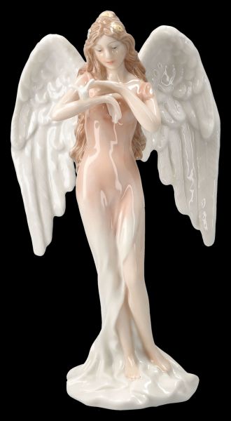 Engel Figur mit Taube aus Porzellan