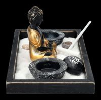 Buddha Figur mit Zen Garten schwarz-gold