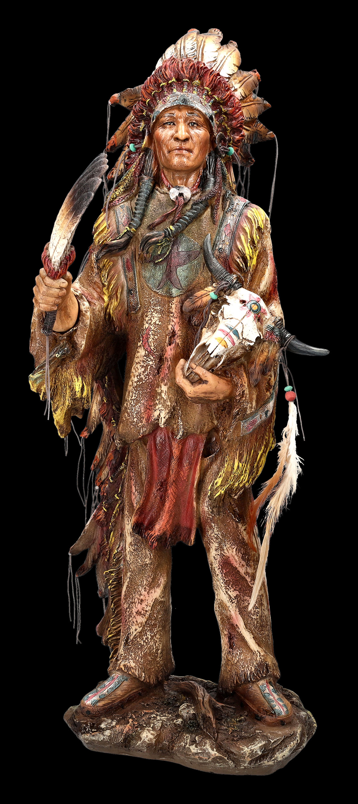 Indianer  Büffel Westernfiguren  30x13 Indianerfigur groß Western Deko Statue 