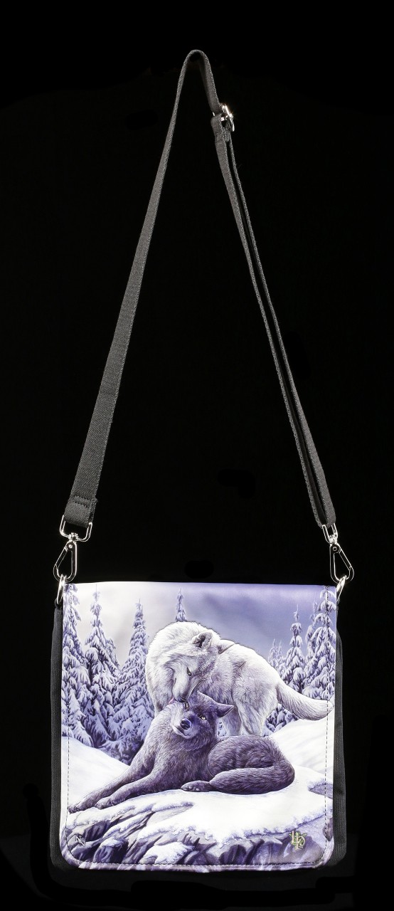 Shoulder Bag with Wolves - Snow Kisses - embossed