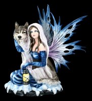Fairy Figurine kneels with Wolf