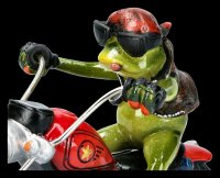 Lustige Frosch Figur auf Motorrad
