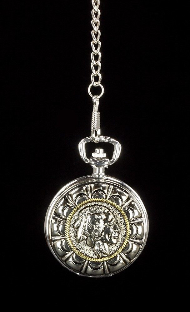 Pocket Watch - Indian Round End of Trail Silver Colors