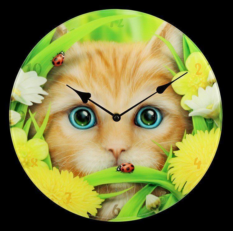 Glass Clock - Summer Cat