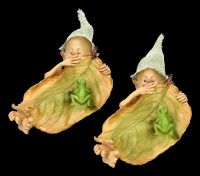 Pixie Goblin Figurine - Leaves Bed Set of 2