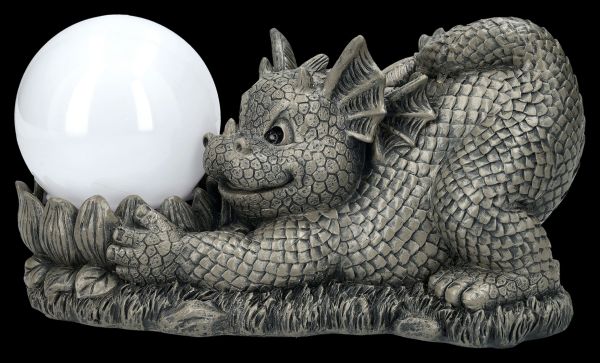 Garden Figurine - Dragon Plays with Solar Lamp
