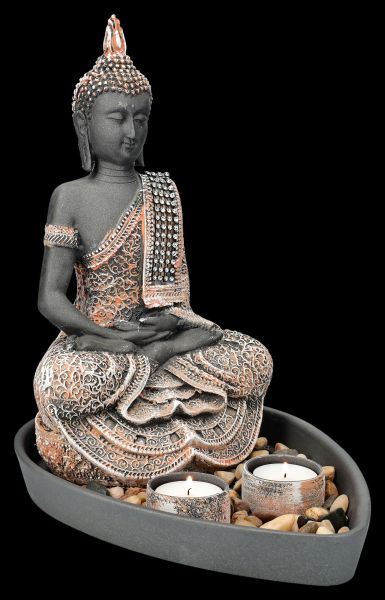 Buddha Figur - Deko Set mit 2 Teelichthaltern