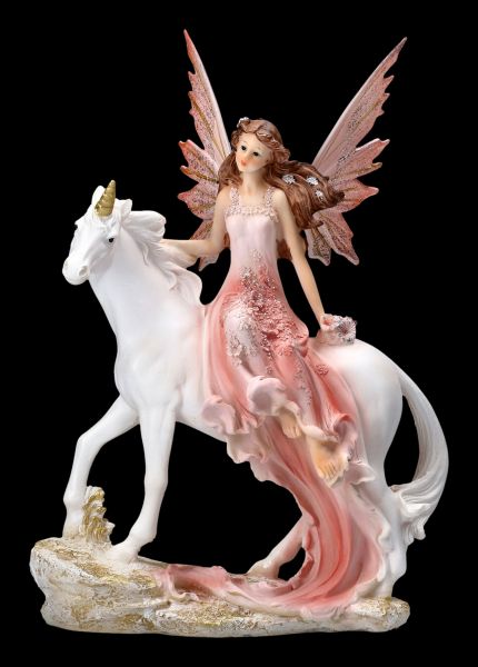Fairy Figurine Riding a Unicorn - Old Rose Large
