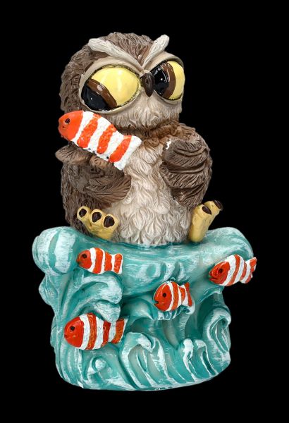 Funny Owl Figurine with Fishes