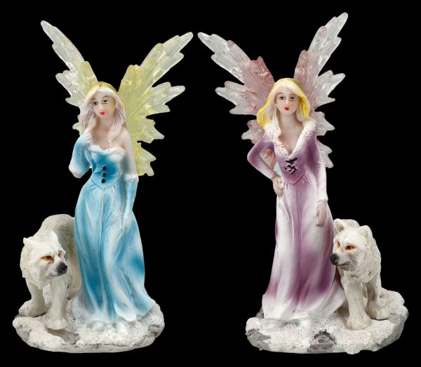 Fairy Figurines Set of 2 - Fairies with Wolf Babies