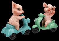 Dekofigur Schwein - Schweinchen mit Roller 2er Set
