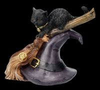 Witch Cat Figurine on Hat and Broom