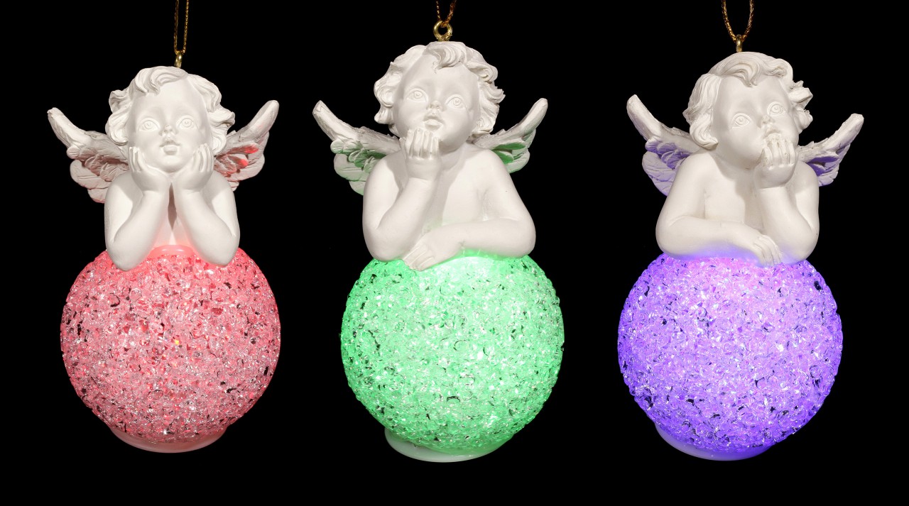 Angel Christmas Tree Decoration - Cherubim on LED Balls - Set of 3