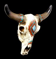 Wall Ornament - Cattle Skull with Indian Symbols