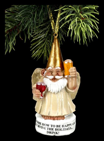 Christmas Tree Decoration - Garden Gnome Angel with Beer