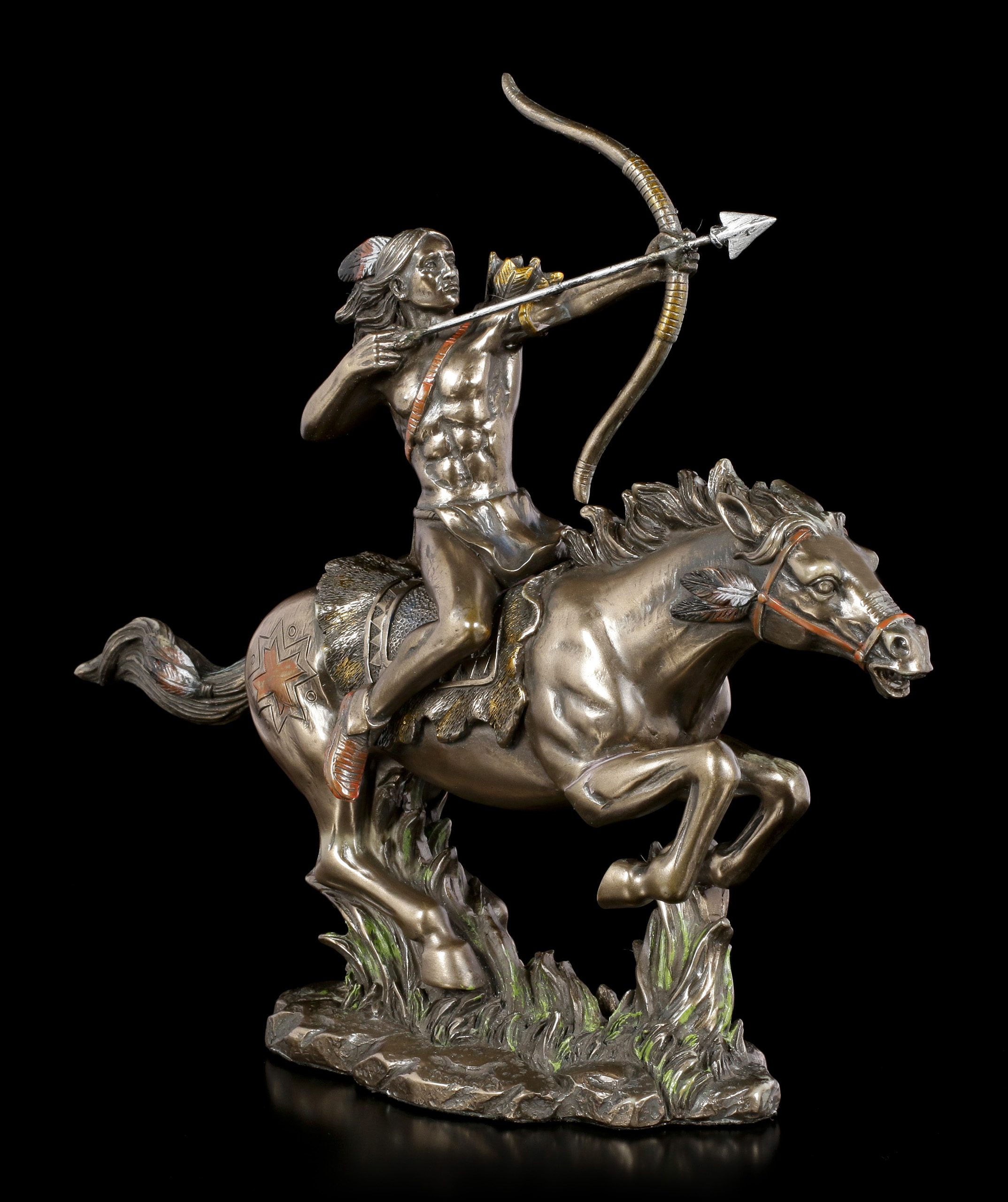 Bronziert Deko Western Statue Indianer Figur auf Pferd End of Trail 