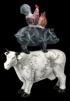 Chicken on Pig on Cow Figurine