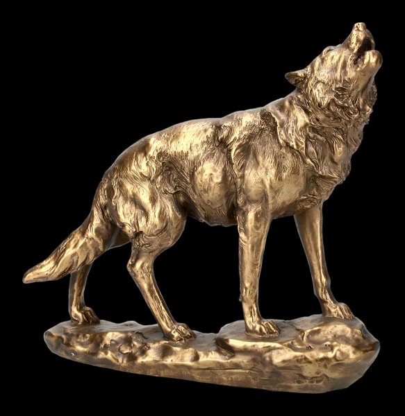 Howling Wolf Figurine - gold colored