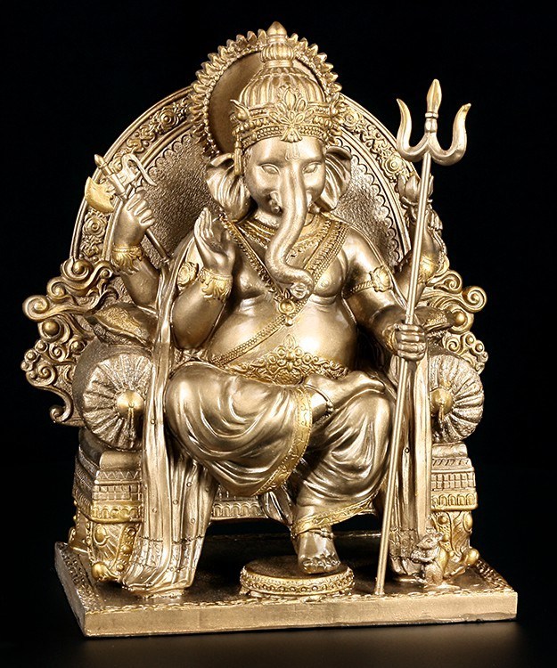 Ganesha Figur auf Thron - bronzefarben