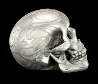 Skull - Silver colored matt with Tribals