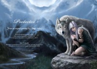 Fantasy Grußkarte mit Wolf - Protector