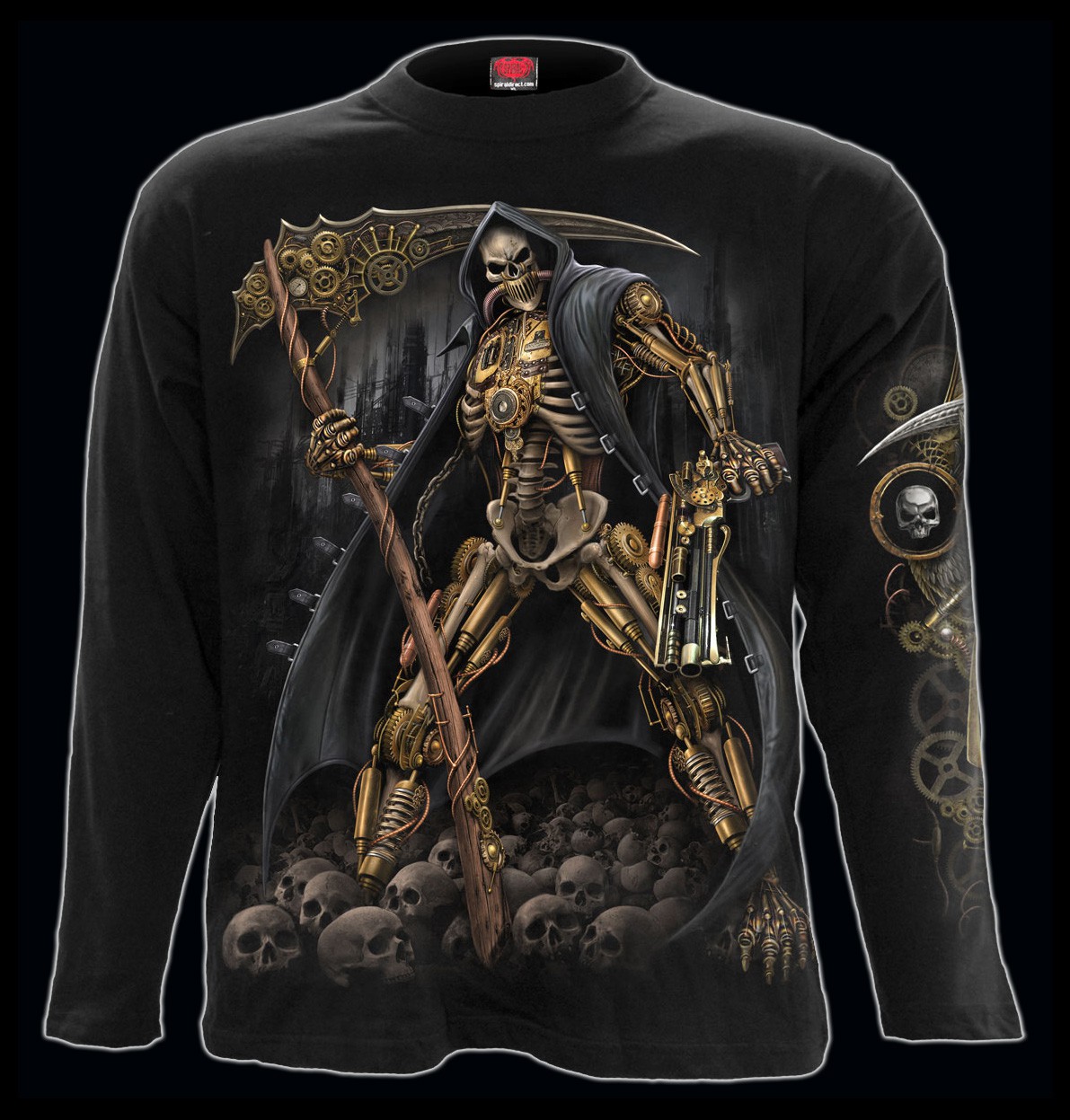Spiral Reaper Langarmshirt - Steampunk Skeleton
